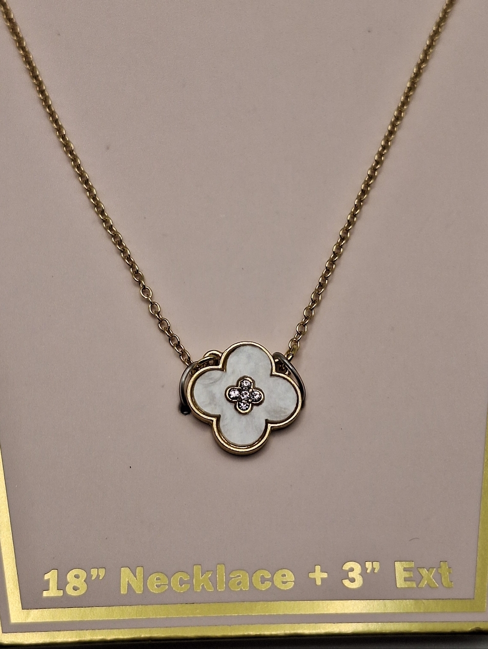 Gold Clover Pendant Necklace White Enamel Dainty Minimal Layering Necklace 18” - Picture 6 of 8
